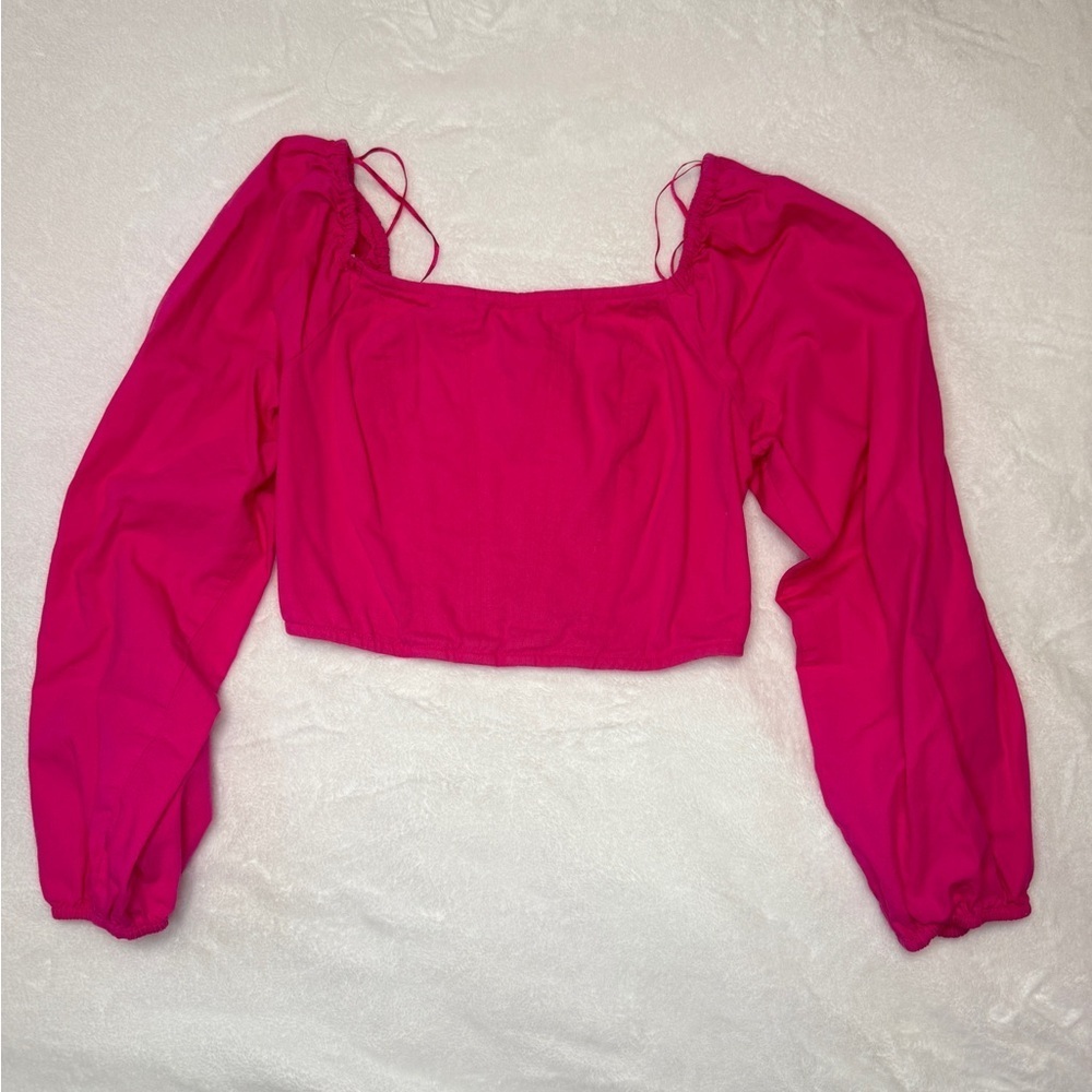 Japna Pink Puff Sleeve Crop Blouse